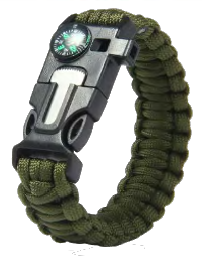 Survival Wristband 5-in-1 Paracord, Flint, Whistle, Compass and Scraper